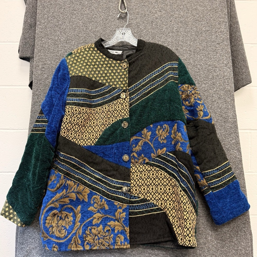 Vtg Patchwork Tapestry Jacket Art To Wear Maximalist Festival Baroque Boho XL‎